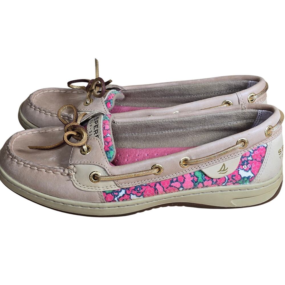 Sperry Topsider Angelfish Berry Floral Sequin Boat Shoe Womens 7, Worn 1x W/Box